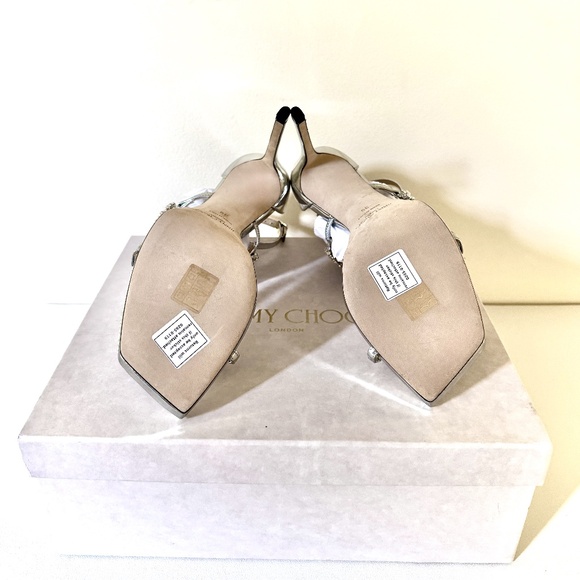 Jimmy Choo Silver 105mm Crystal Embellished Bing Sandals / Heels US9/IT39 - Picture 9 of 12